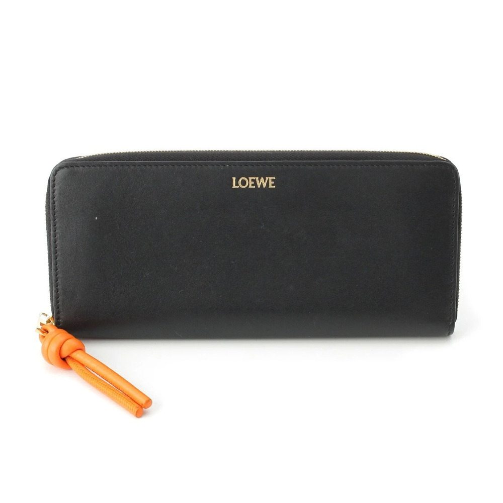 Loewe Knot Zip Around Shiny Napa Calf Long Wallet Black Orange